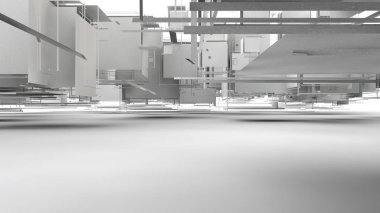 Öğeler, kareler, şeritler, kenarlar ayrılmış küpler kümesi3d illüstrasyon. Soyut arka plan 3d render, birçok geometrik doğru unsurların bileşiminde sürrealizm.
