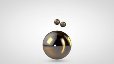 Beyaz bir arka plan üzerinde izole iki küçük topları ile çevrili bir Altın top 3d illüstrasyon. Geometrik şekillerin soyut gösterimi. 3d render