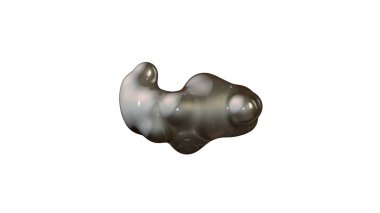 Erimiş metal3d illüstrasyon, sıfır yerçekimi. Metal damlaları birbiriyle birleşir. Beyaz arka planda 3d görüntüleme, izole görüntü.