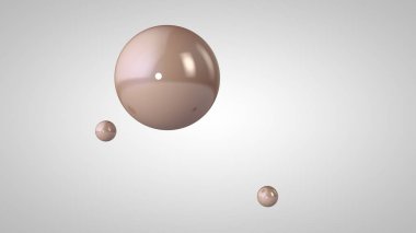 Pembe, parlak topları, bir büyük ve iki küçük topları 3d illüstrasyon. Havadaki küreler, beyaz bir arka plan üzerinde izole edilmiş. Bir soyutlama 3d render. Geometrik, yuvarlak nesnelerle boşluk.