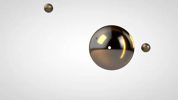 3D illusztrálja egy arany golyót körül két kis golyó izolált fehér alapon. Geometriai alakzatok absztrakt ábrázolása. 3D-leképezés — Stock Fotó