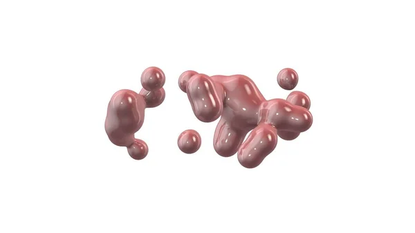 Rendu 3D de gouttelettes roses dans l'espace en gravité nulle. Illustration d'une substance amorphe sur fond blanc. Image abstraite. Isolé sur fond blanc . — Photo