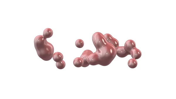 3D-rendering av rosa droppar i rymden i tyngdlöshet. Illustration av en amorf substans på en vit bakgrund. Abstrakt bild. Isolerad på vit bakgrund. — Stockfoto