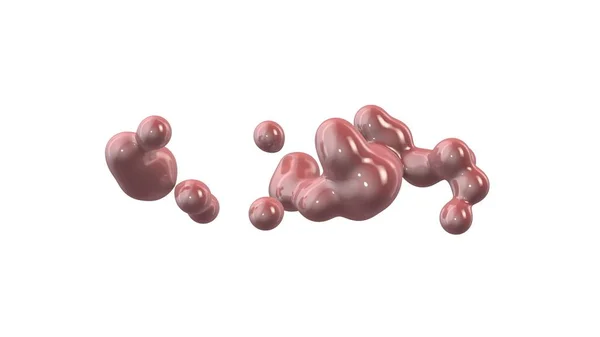 3D-rendering av rosa droppar i rymden i tyngdlöshet. Illustration av en amorf substans på en vit bakgrund. Abstrakt bild. Isolerad på vit bakgrund. — Stockfoto