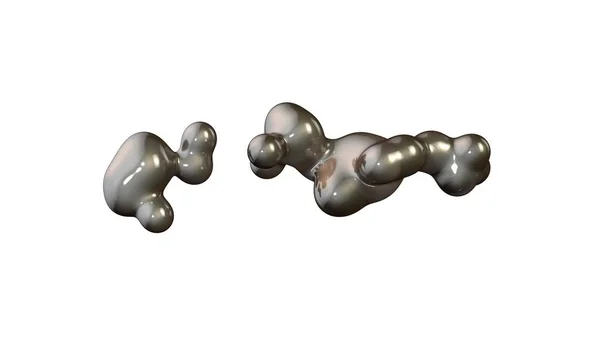 3D иллюстрация расплавленного металла при нулевой гравитации. Капли металла сливаются друг с другом. 3D рендеринг на белом фоне, изолированное изображение . — стоковое фото