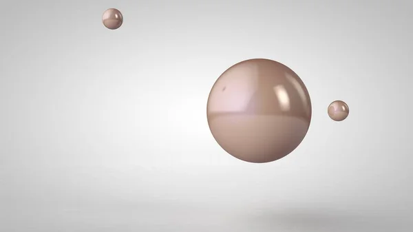 ピンク、光沢のあるボール、1つの大きなと2つの小さなボールの3Dイラスト。白い背景に隔離された空気中の球。抽象化の 3D レンダリング。幾何学的、円形のオブジェクトを持つスペース. — ストック写真