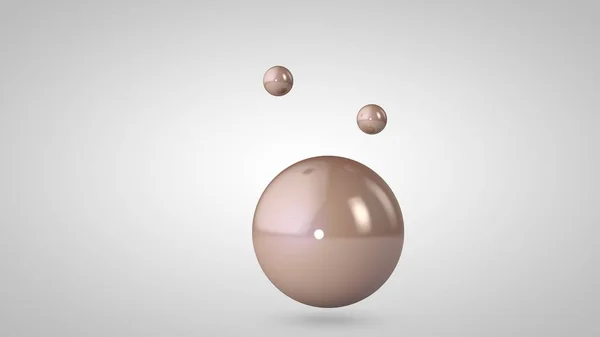 粉红色，闪亮的球，一个大和两个小球的3d插图。空中的球体，在白色背景上隔离。抽象的 3d 呈现。带有几何圆形物体的空间. — 图库照片