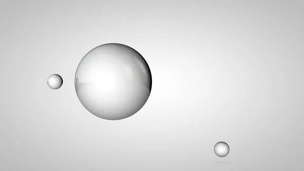 3D-illustratie van zwart-wit ballen, een grote en twee kleine ballen. Bollen in de lucht, geïsoleerd op een witte achtergrond. 3D-rendering van een abstractie. Ruimte met geometrische, ronde voorwerpen. — Stockfoto