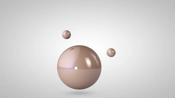 3D-illustratie van roze, glanzende ballen, een grote en twee kleine ballen. Bollen in de lucht, geïsoleerd op een witte achtergrond. 3D-rendering van een abstractie. Ruimte met geometrische, ronde voorwerpen. — Stockfoto