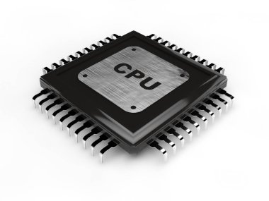 siyah, parlak oluşum ile çizilmiş bir metal plaka ve beyaz bir arka plan üzerinde Cpu metin. 3D render