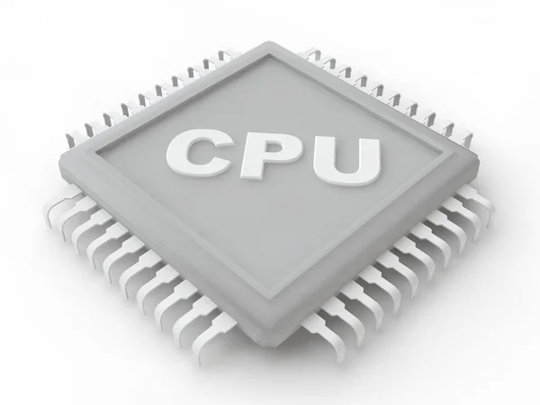 De grijze kleurloze foto van Cpu, op een witte achtergrond. 3D-rendering — Stockfoto