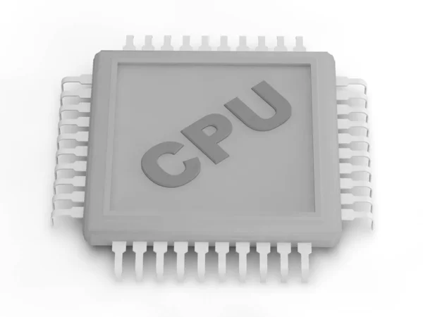Серый бесцветный рисунок процессора, на белом фоне. 3D рендеринг — стоковое фото