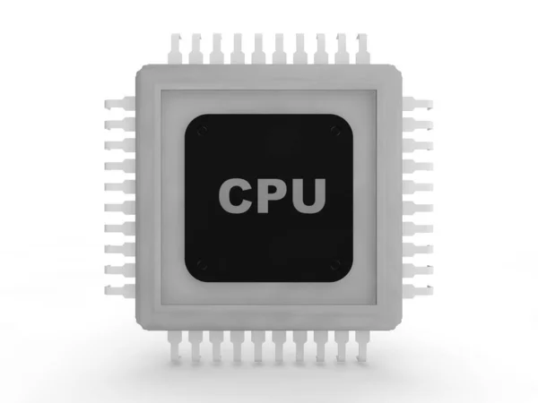 Processore d'immagine grigio incolore e il testo di cpu su una targa nera su uno sfondo bianco. Rendering 3D — Foto Stock