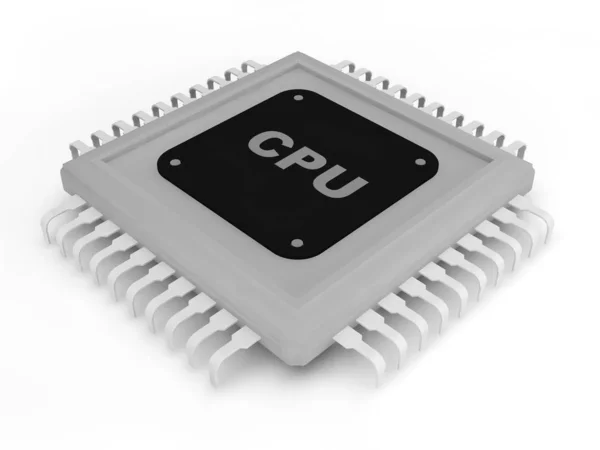 Procesador de imagen gris incoloro y el texto de la CPU en una placa negra sobre un fondo blanco. Renderizado 3D —  Fotos de Stock