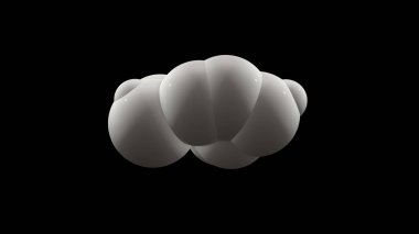 Birçok beyaz küreler dışarı sıkılır siyah bir arka plan üzerinde beyaz bir topun 3d render. Fizyon, kimyasal reaksiyon, atomik bozunma fikri. Mükemmel kürelerin güzel bir illüstrasyonu