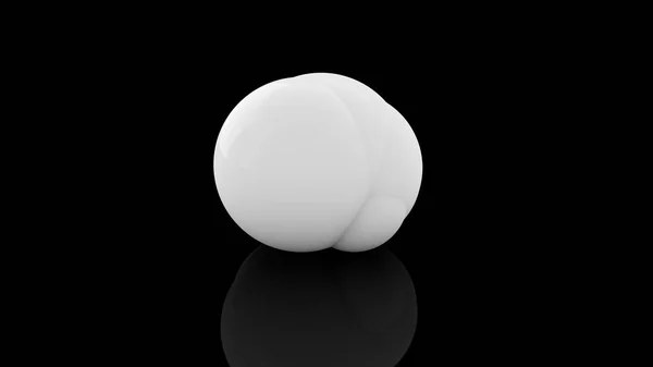 Rendu 3D d'une boule blanche sur un fond noir à partir duquel de nombreuses sphères blanches sont pressées. L'idée de fission, réaction chimique, désintégration atomique. Une belle illustration des sphères parfaites — Photo