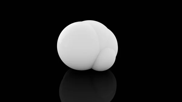 Rendu 3D d'une boule blanche sur un fond noir à partir duquel de nombreuses sphères blanches sont pressées. L'idée de fission, réaction chimique, désintégration atomique. Une belle illustration des sphères parfaites — Photo