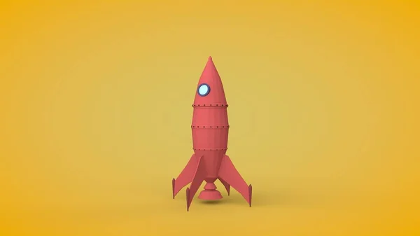 Illustration 3D de la fusée dans le style low poly. fusée spatiale sur la rampe de lancement prête à voler. Image stylisée. rendu 3D . — Photo