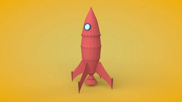 Ilustración 3D del cohete en el estilo de poli bajo. Cohete espacial en la plataforma de lanzamiento listo para volar. Imagen estilizada. Renderizado 3D . —  Fotos de Stock