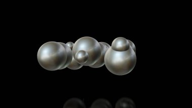 Farklı boyutlarda metal topları 3d illüstrasyon rastgele uzayda düzenlenmiş ve birbirlerine nüfuz. Fütüristik bir imaj, bir soyutlama. Siyah arka plan üzerinde izole 3d render.