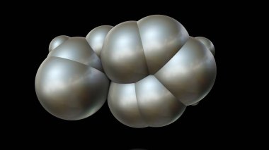 Farklı boyutlarda metal topları 3d illüstrasyon rastgele uzayda düzenlenmiş ve birbirlerine nüfuz. Fütüristik bir imaj, bir soyutlama. Siyah arka plan üzerinde izole 3d render.