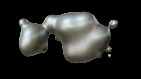 Illustrazione 3D di una pluralità di gocce di mercurio a gravità zero, nello spazio che si fondono e si disintegrano. L'idea di unità, armonia e disordine. Rendering ZD, sfondo futuristico . — Foto Stock
