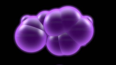 Karanlık bir alanda birçok parlayan mor topları 3d görüntü. Fütüristik ve bilimsel, soyut kompozisyon için İllüstrasyon. Nükleer reaksiyonlar ve kutlama fikri. 3d işleme, izole.