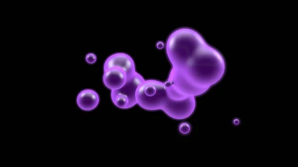 3D ilustrace fialového objektu, oblak plynu vysokoteplotní plazmy. Ve vesmíru je spousta purpurové plazmové kapky. Abstraktní obraz futuristického černého pozadí. prostorové vykreslování izolované. — Stock fotografie