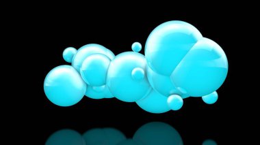 Siyah bir arka plan üzerinde uzayda çok güzel mavi topları 3d illüstrasyon. Güzellik ve uyum, kar bulutları ve kar yığınları fikri. 3d işleme, izole.