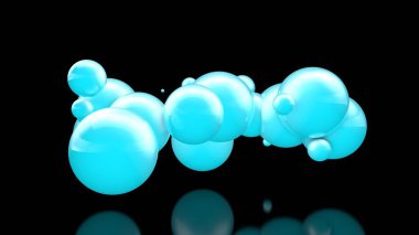 Siyah bir arka plan üzerinde uzayda çok güzel mavi topları 3d illüstrasyon. Güzellik ve uyum, kar bulutları ve kar yığınları fikri. 3d işleme, izole.