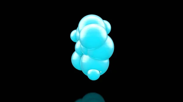 Ilustração 3D de muitas belas bolas azuis no espaço em um fundo preto. Objetos geométricos no espaço. A ideia de beleza e harmonia, nuvens de neve e nevascas. Renderização 3D, isolada . — Fotografia de Stock