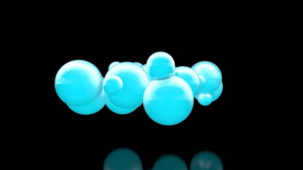 3D illustration of many beautiful blue balls in space on a black background. The idea of beauty and harmony, snow clouds and snowdrifts. 3D rendering, isolated. — Stock Photo, Image