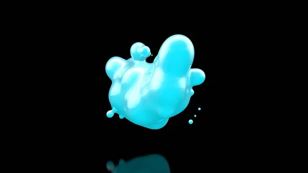 3D-Illustration vieler blauer Tropfen kalter Flüssigkeit, die sich auflösen und zu einer Gesamtmasse verschmelzen. abstraktes, futuristisches Hintergrundbild. 3D-Darstellung, auf schwarzem Hintergrund, isoliert. — Stockfoto