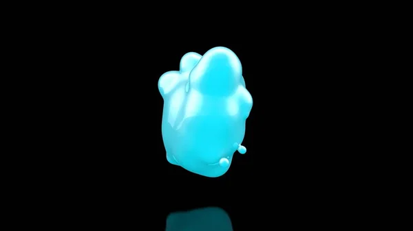3D иллюстрация многих голубых капель холодной жидкости, распадающихся и сливающихся в общую массу. Абстрактное футуристическое фоновое изображение. 3D рендеринг, на черном фоне, изолированный . — стоковое фото