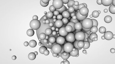 Büyük bir beyaz topu çevreleyen alanda birçok küçük topları 3d render. Etkileşim fikri. Arka plan için fütüristik, soyut kompozisyon. Beyaz arka planda yalıtılmış görüntü.