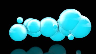 Siyah bir arka plan üzerinde uzayda çok güzel mavi topları 3d illüstrasyon. Güzellik ve uyum, kar bulutları ve kar yığınları fikri. 3d işleme, izole.