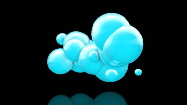 Siyah bir arka plan üzerinde uzayda çok güzel mavi topları 3d illüstrasyon. Güzellik ve uyum, kar bulutları ve kar yığınları fikri. 3d işleme, izole.