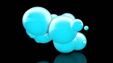 Siyah bir arka plan üzerinde uzayda çok güzel mavi topları 3d illüstrasyon. Güzellik ve uyum, kar bulutları ve kar yığınları fikri. 3d işleme, izole.