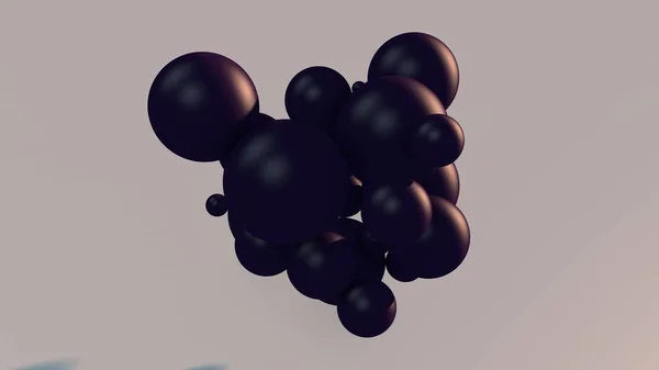 Ilustração 3D de muitas bolas roxas no espaço. Abstração, uma imagem com um design futurista. Renderização 3D . — Fotografia de Stock