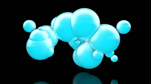 3D иллюстрация многих красивых голубых шаров в пространстве на черном фоне. Идея красоты и гармонии, снежных облаков и снежных заносов. 3D рендеринг, изолированный . — стоковое фото