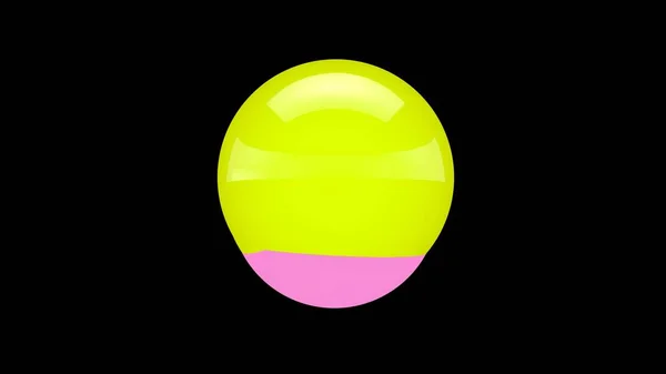 3D illusztrálja egy sárga golyót, amelyből egy rózsaszín labda születik, fekete alapon. Egy tökéletes mértani alak absztrakt ábrázolása. 3D-leképezés — Stock Fotó