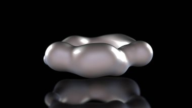Siyah yansıtıcı arka plan üzerinde uzayda farklı şekillerde amorf beyaz damla 3d illüstrasyon. Ekran koruyucular ve fütüristik nesnenin arka plan 3d render için soyut görüntü, parlayan sıvı