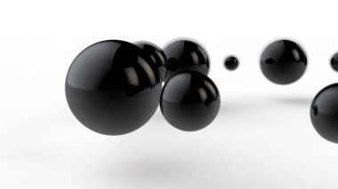 Büyük ve küçük siyah topları, küreler, beyaz bir arka plan üzerinde izole geometrik şekiller 3d illüstrasyon. Mükemmel şekilli nesnelerin soyut, fütüristik, kırpılmış görüntüsü. 3d render