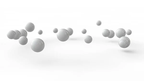 Ilustración 3D de muchas pequeñas bolas blancas, esferas dispuestas en un anillo sobre la superficie blanca recibiendo sombras. Representación 3D de fondo abstracto, diseño futurista, cuerpos geométricos perfectos . — Foto de Stock