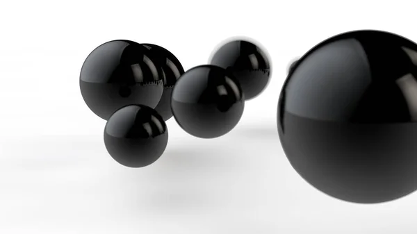 3D illustration of large and small black balls, spheres, geometric shapes isolated on a white background. Abstract, futuristic, cropped image of perfectly shaped objects. 3D rendering — Stock Photo, Image