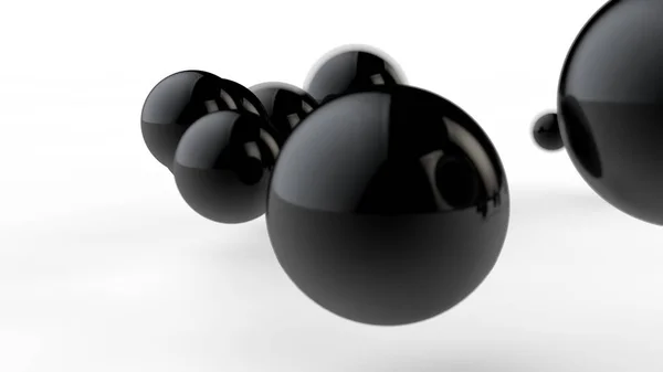 3D illustration av stora och små svarta bollar, sfärer, geometriska former isolerade på en vit bakgrund. Abstrakt, futuristisk, beskuren bild av perfekt formade objekt. 3D-rendering — Stockfoto