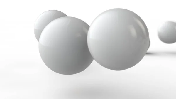 3D-illustratie van grote en kleine witte ballen, bollen, geometrische vormen geïsoleerd op een witte achtergrond. Abstract, futuristisch beeld van objecten van perfecte vorm. 3D-rendering — Stockfoto