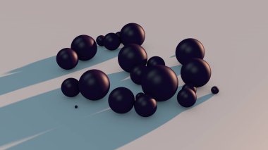 Uzayda birçok mor topları 3d illüstrasyon. Soyutlama, fütüristik bir tasarıma sahip bir görüntü. 3d render.