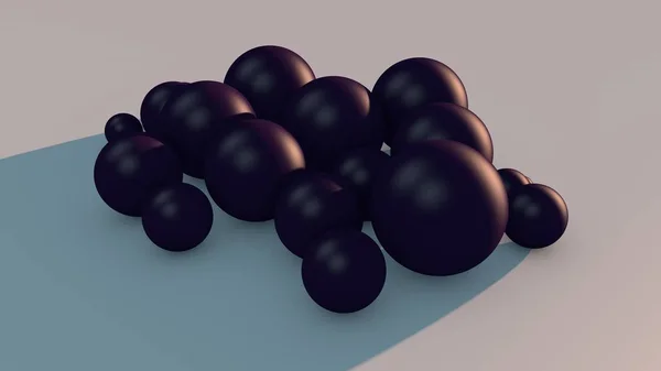 Ilustração 3D de muitas bolas roxas no espaço. Abstração, uma imagem com um design futurista. Renderização 3D . — Fotografia de Stock