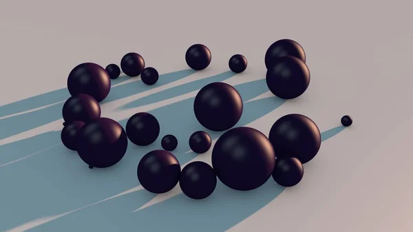 3D ілюстрація багатьох фіолетових кульок у просторі. Абстракція, зображення з футуристичним дизайном. 3D візуалізація . — стокове фото